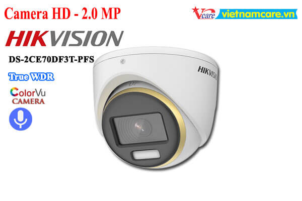Camera HDTVI ColorVu 2MP HIKVISION DS-2CE70DF3T-PFS