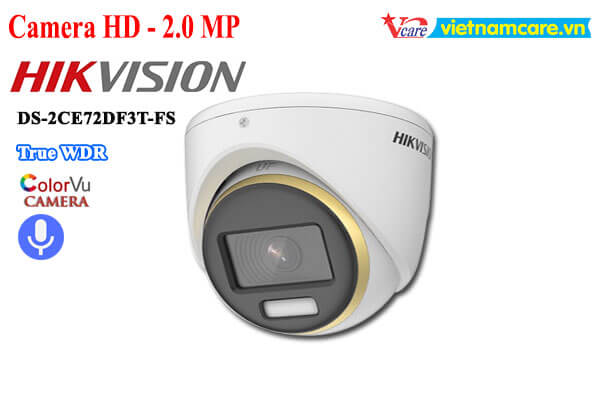Camera HDTVI ColorVu 2MP HIKVISION DS-2CE72DF3T-FS